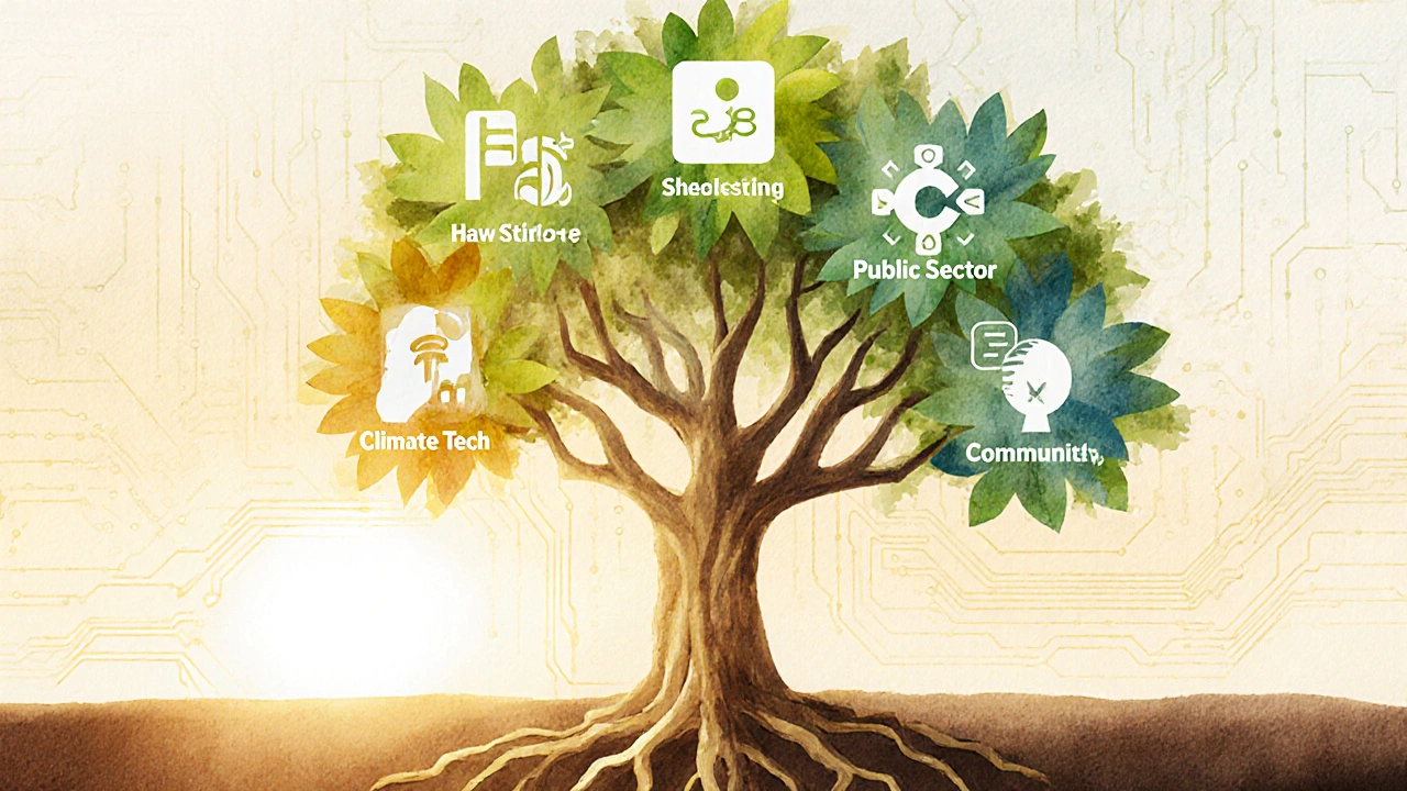A tree with coding skill roots and industry branches representing tech demand sectors.