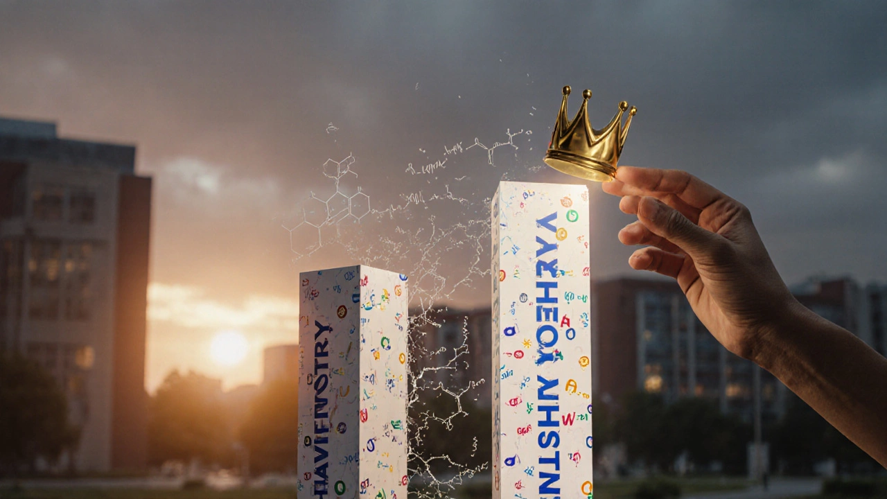 Three pillars representing JEE subjects, with chemistry tallest and crowned in gold