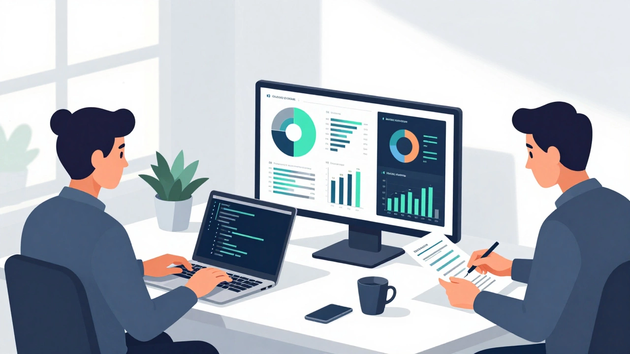 Three professionals working in modern Indian office: software engineer, data scientist, chartered accountant