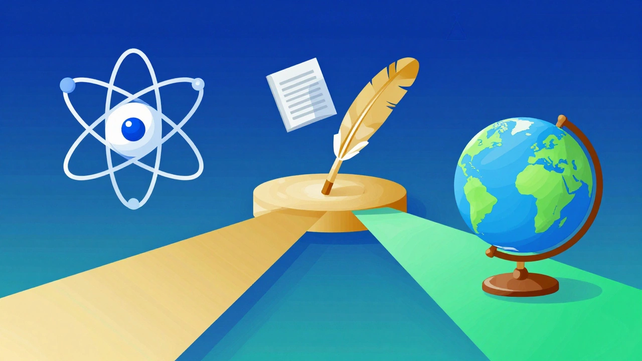 Abstract illustration of three distinct academic learning pathways.