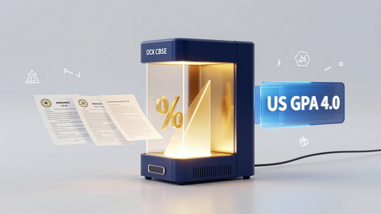 Conceptual visualization of CBSE percentages being converted into a US GPA scale