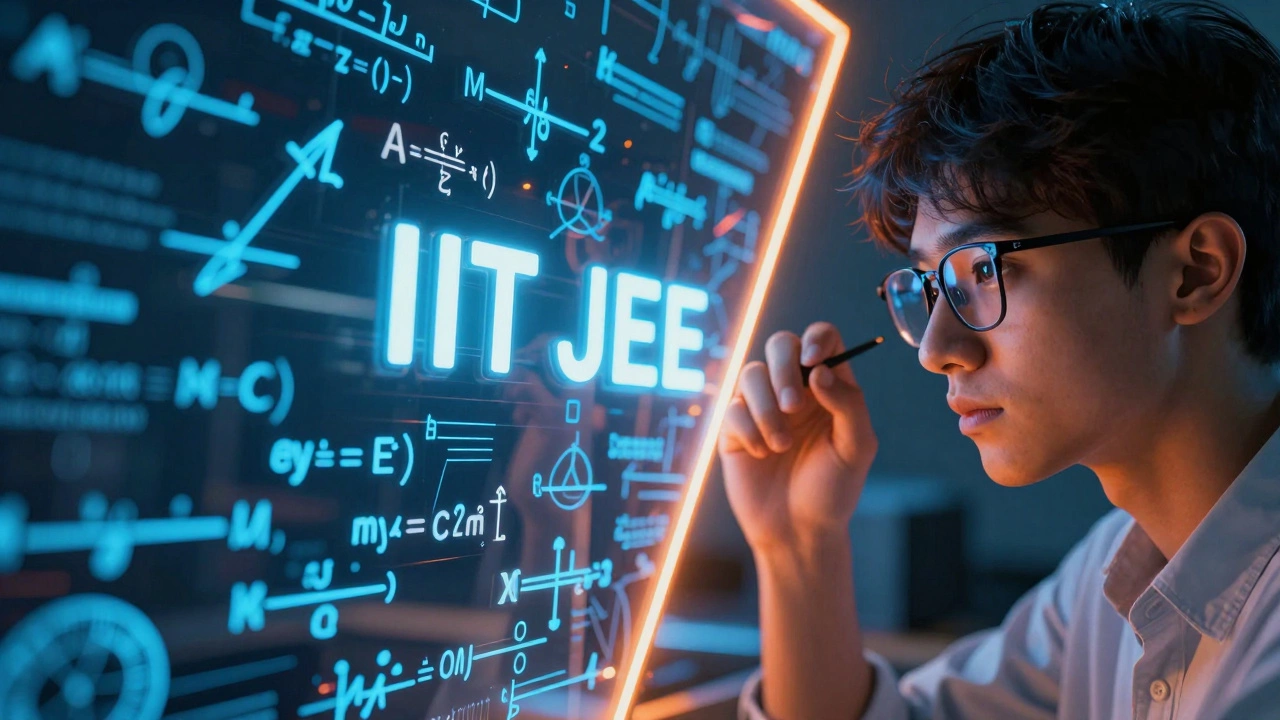 Student's face reflected next to glowing 3D mathematical and physics formulas.