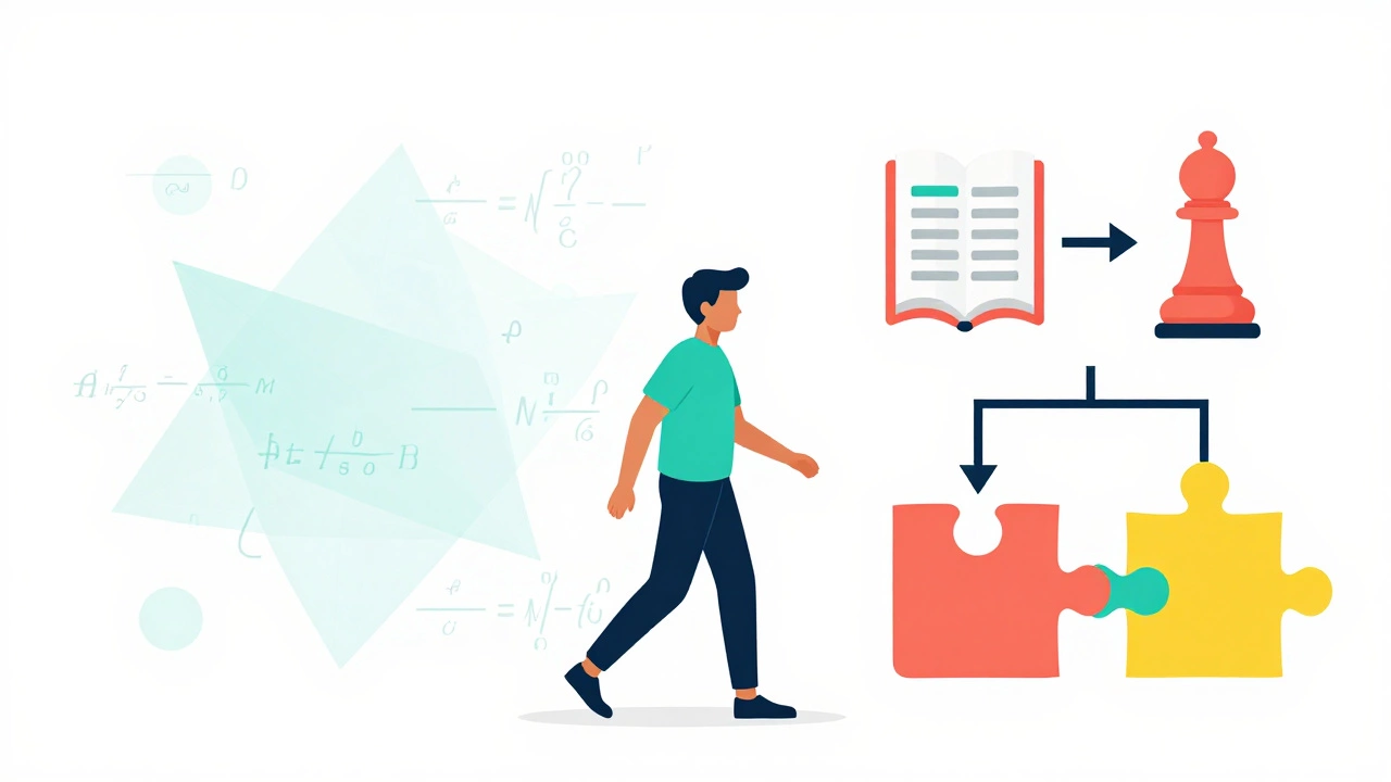 Illustration contrasting abstract math with logical coding concepts