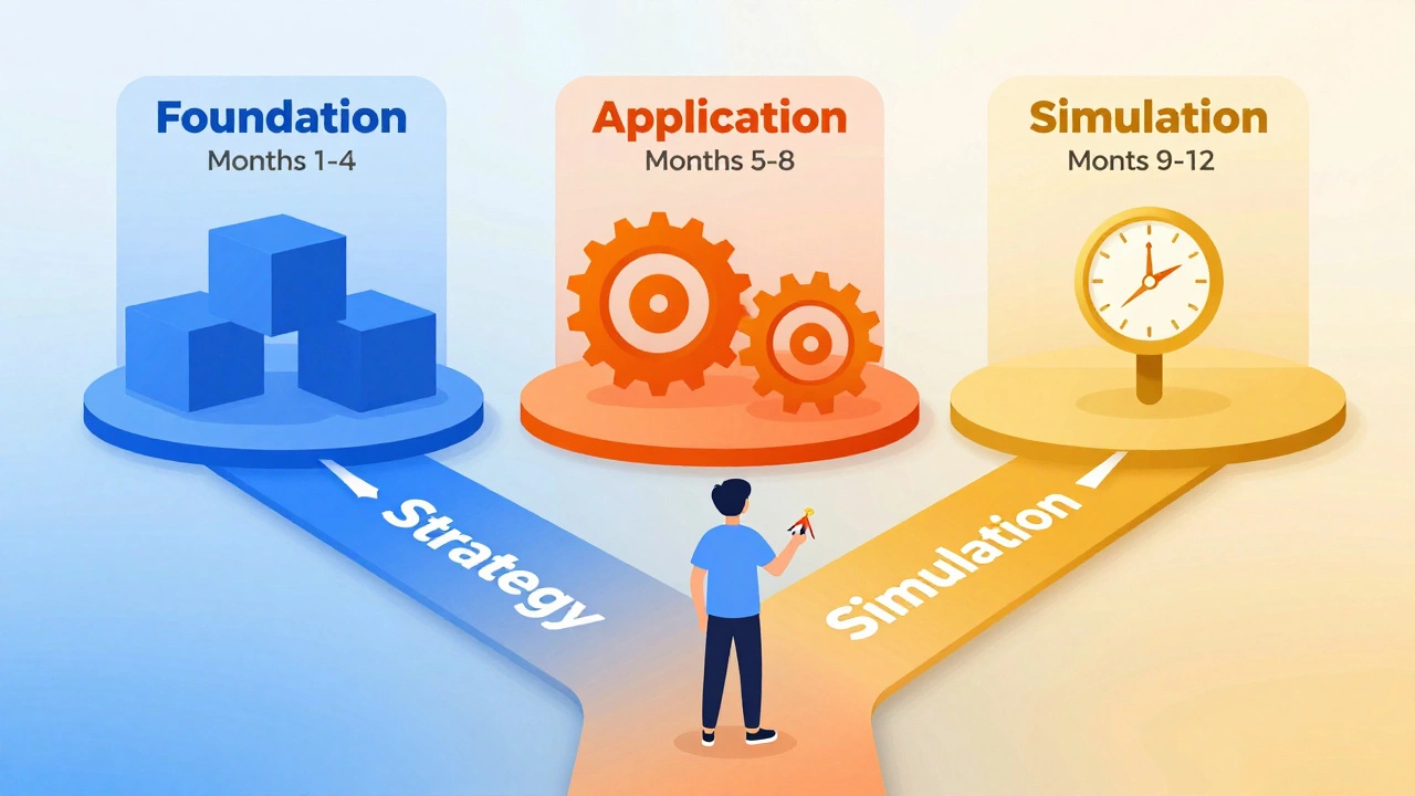Illustration of a three-phase study roadmap for engineering exam success
