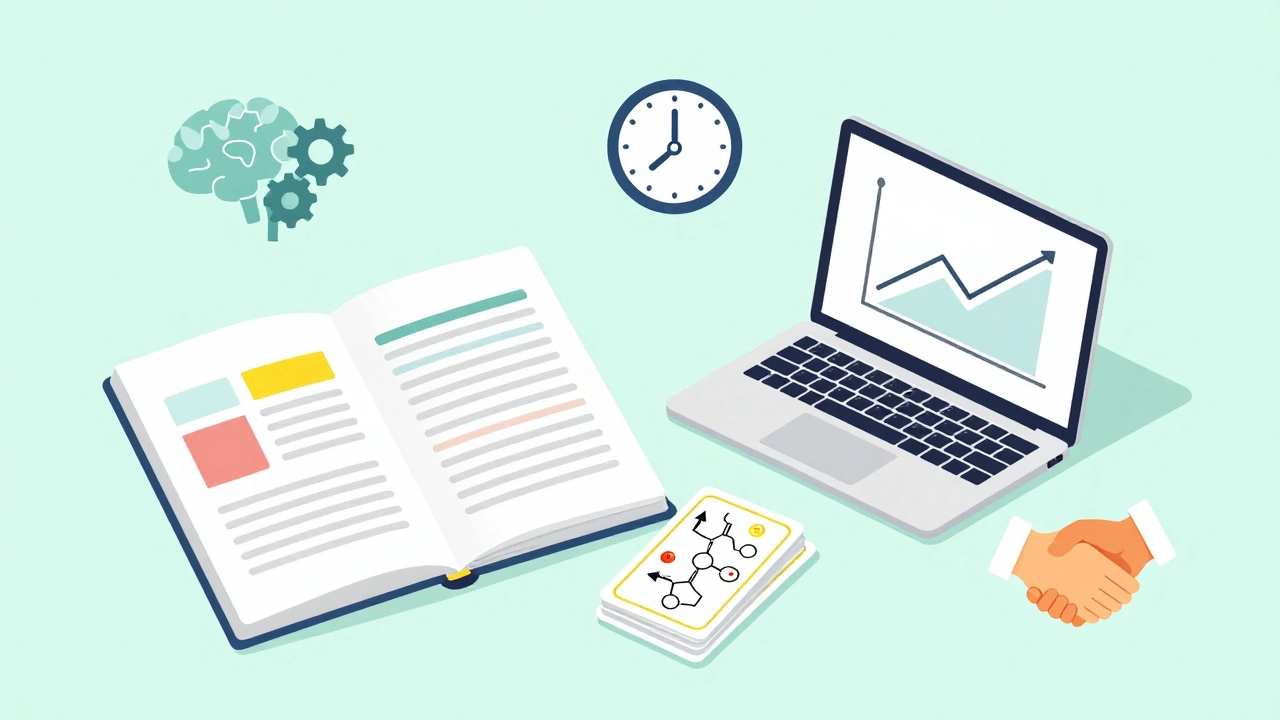Organized study tools including flashcards and planner