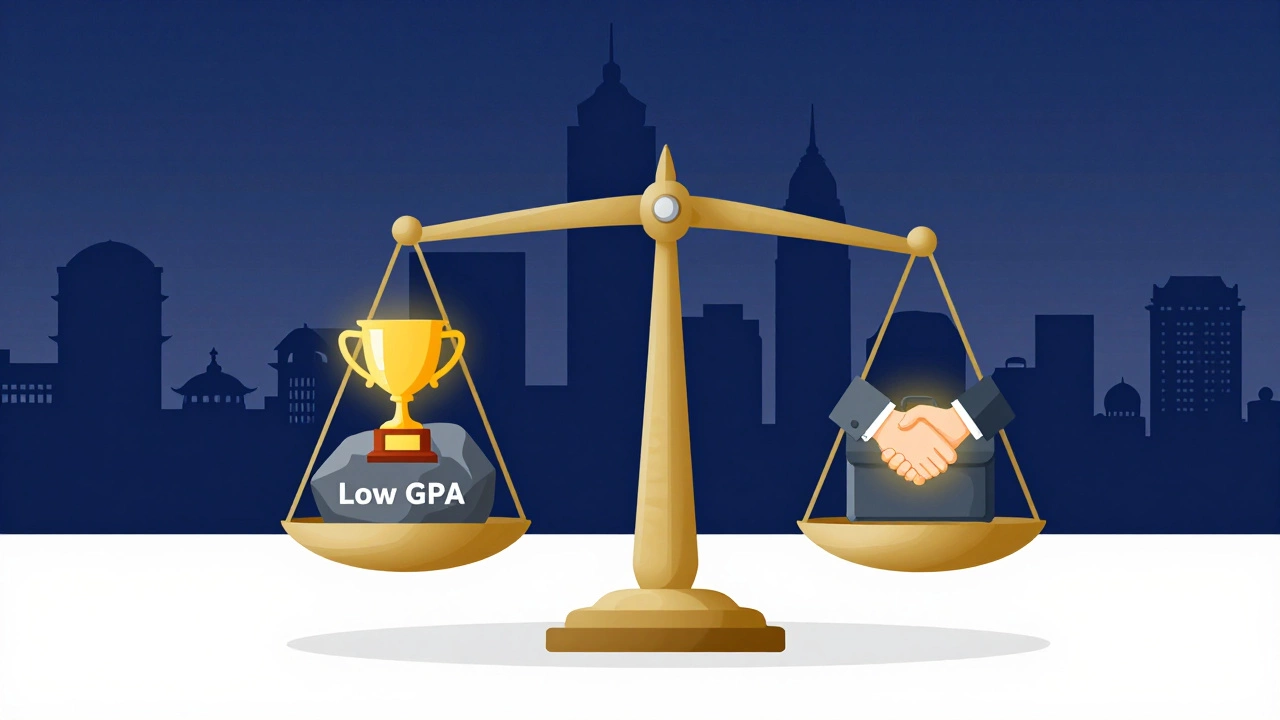Scale balancing low GPA with high test scores and experience