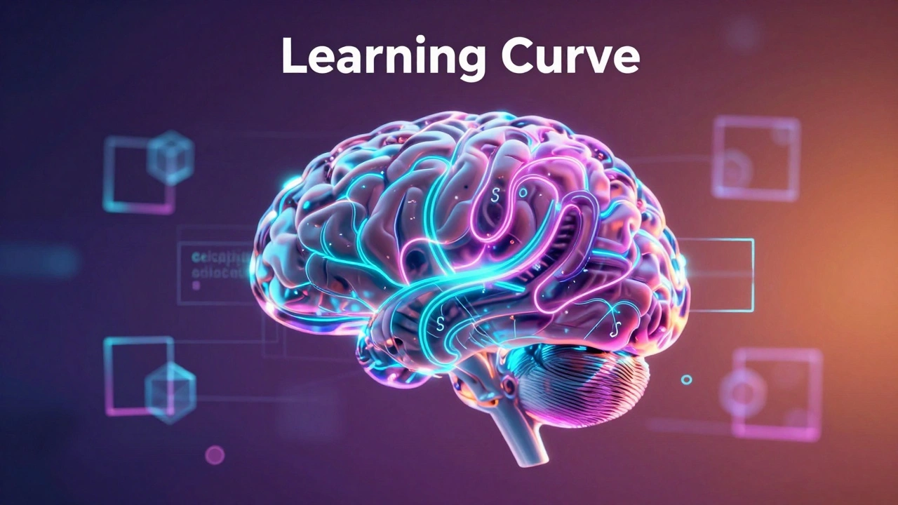 Glowing neural pathways in a brain visualizing the process of learning code.