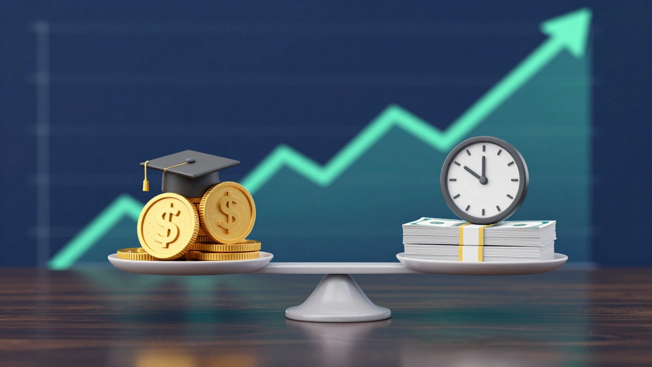 Scale weighing MBA costs against potential salary gains