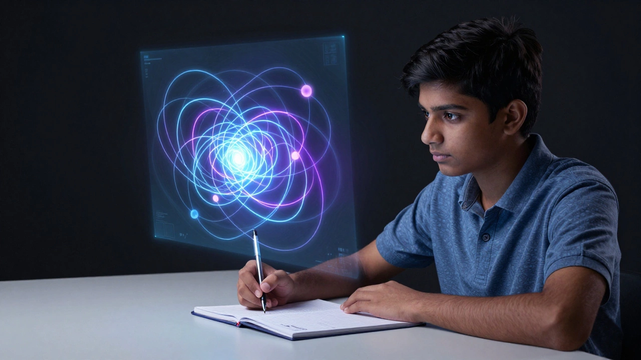 Student visualizing complex physics concepts like electromagnetism while studying