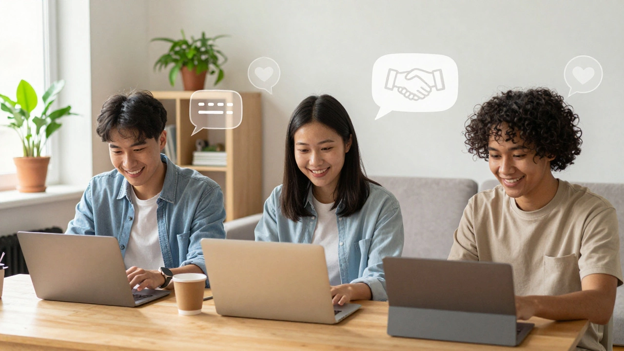 Diverse students smiling while engaging in online learning communities
