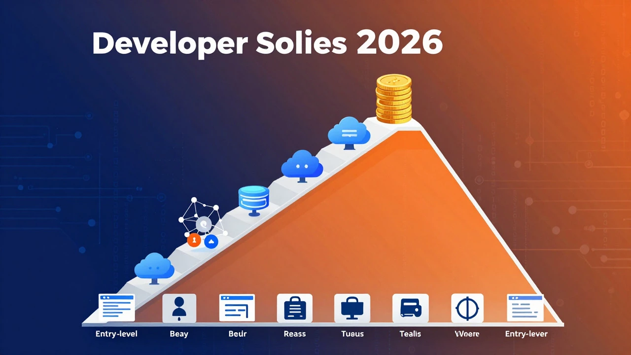 Visual metaphor of salary growth from junior to senior dev roles