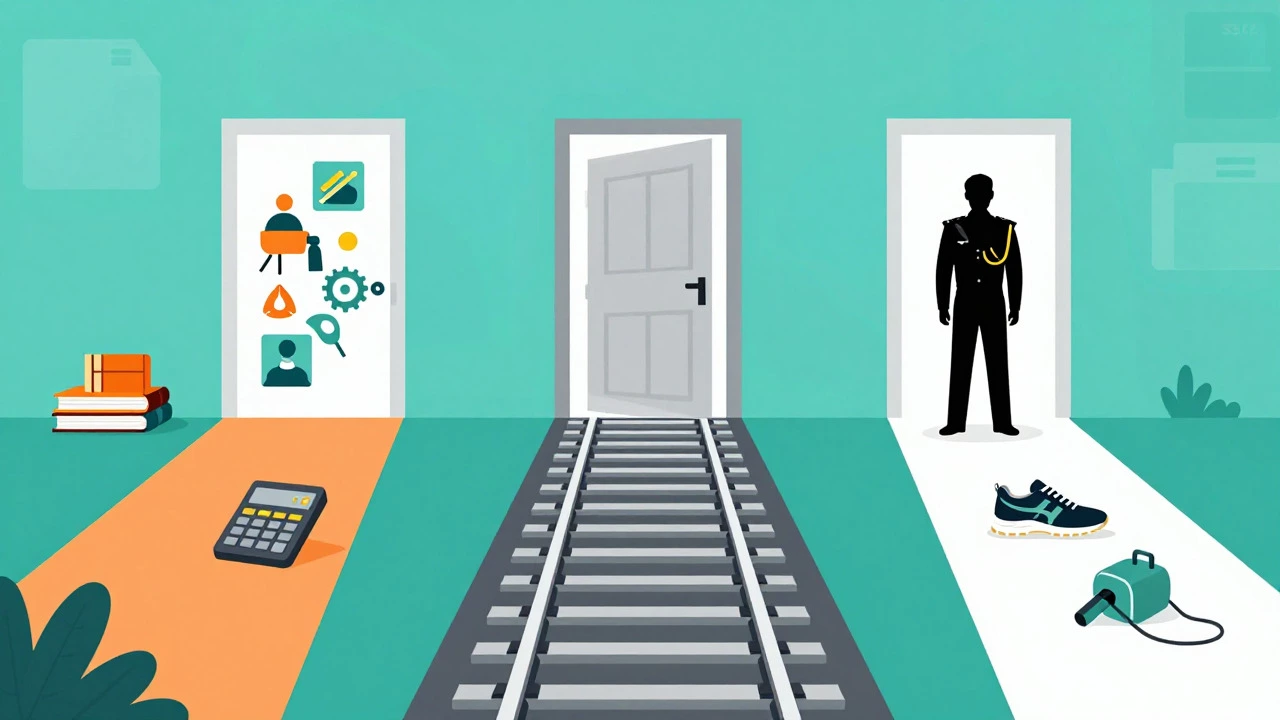 Illustration of three career paths leading to government jobs