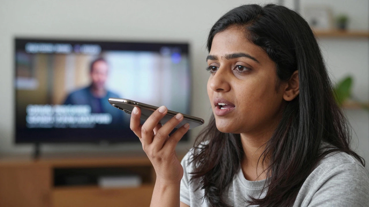 Woman recording herself speaking English to practice fluency