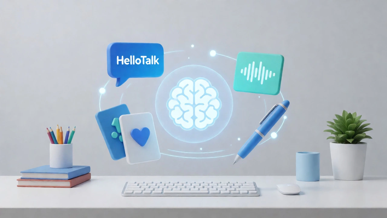 Conceptual visualization of combined English learning tools stack