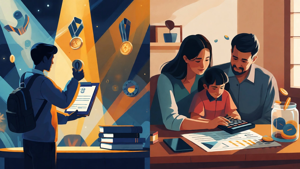 Split image comparing merit and need-based scholarships